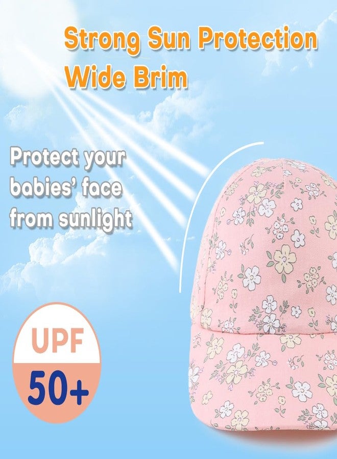 Peecabe Plain Toddler Baseball Hat Unisex Cotton Kids Trucker Hat Adjustable Baby Boys Sun Caps Girls Baseball Cap 1-5Y (48cm(1-3Y), Pink Mix Flower) - Image 3